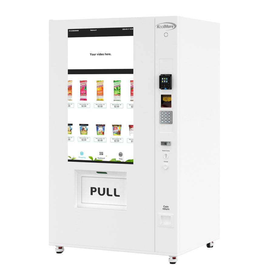45 in. Commercial Freezer Ice Cream Vending Machine with 44 Slots, Ample 49 in. Touch Display, Bill Acceptor and Credit Card Reader in White (KM-VMFWT-36BR)