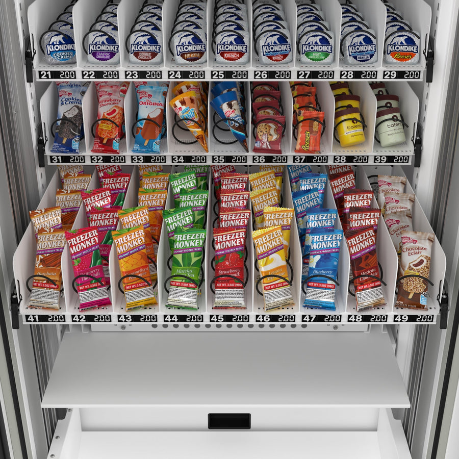 45 in. Commercial Freezer Ice Cream Vending Machine with 44 Slots, Ample 49 in. Touch Display, Bill Acceptor and Credit Card Reader in White (KM-VMFWT-36BR)