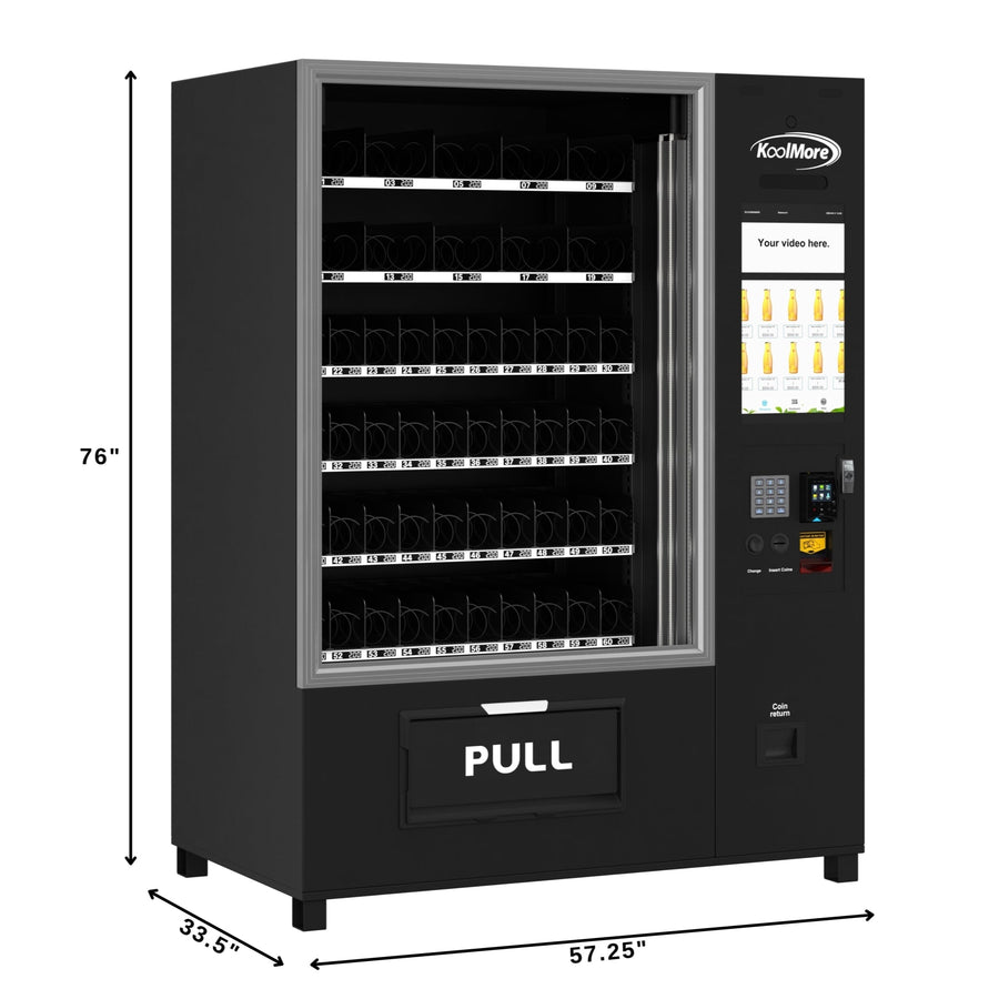 Snack Vending Machine with 21.5 Inch Touch Display, 66 Slots and Elevator-Lift Dispensing System, Refrigerated, Bill Acceptor and Credit Card Reader, Wifi and 4G Connectivity in Black (KM-VMRWT-66EBR) - Wrap