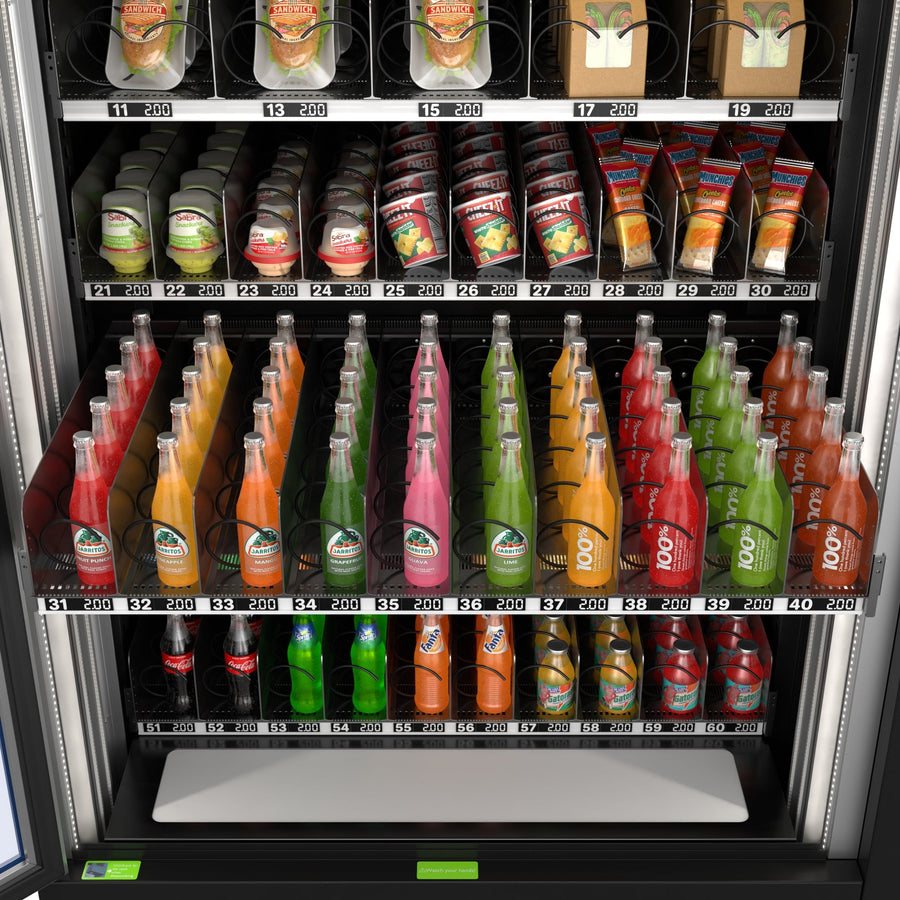 Snack Vending Machine with 21.5 Inch Touch Display, 66 Slots and Elevator-Lift Dispensing System, Refrigerated, Bill Acceptor and Credit Card Reader, Wifi and 4G Connectivity in Black (KM-VMRWT-66EBR)