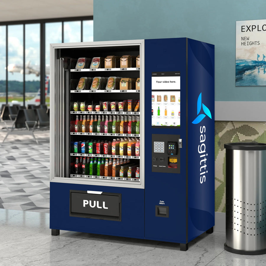 Snack Vending Machine with 21.5 Inch Touch Display, 66 Slots and Elevator-Lift Dispensing System, Refrigerated, Bill Acceptor and Credit Card Reader, Wifi and 4G Connectivity in Black (KM-VMRWT-66EBR) - Wrap