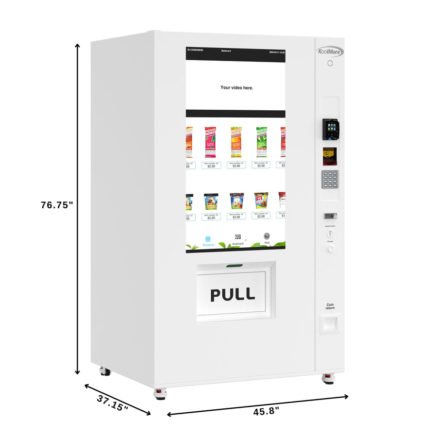 45 in. Commercial Freezer Ice Cream Vending Machine with 44 Slots, Ample 49 in. Touch Display, Bill Acceptor and Credit Card Reader in White (KM-VMFWT-36BR)
