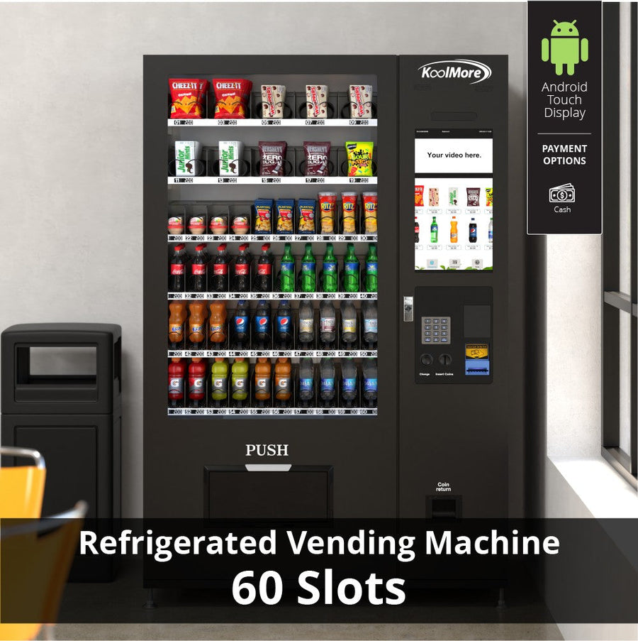 Refrigerated Snack and Drink Vending Machine with 60 Slots and 22 Inch Touch Screen in Black
