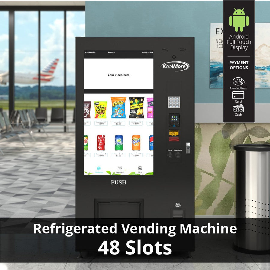 41 in. Refrigerated Snack Vending Machine with 48 Slots and Ample 49 in.Touch Display, Bill Acceptor, Credit Card Reader, Wifi, and 4G Connectivity in Black (KM-VMRWT-48BR)